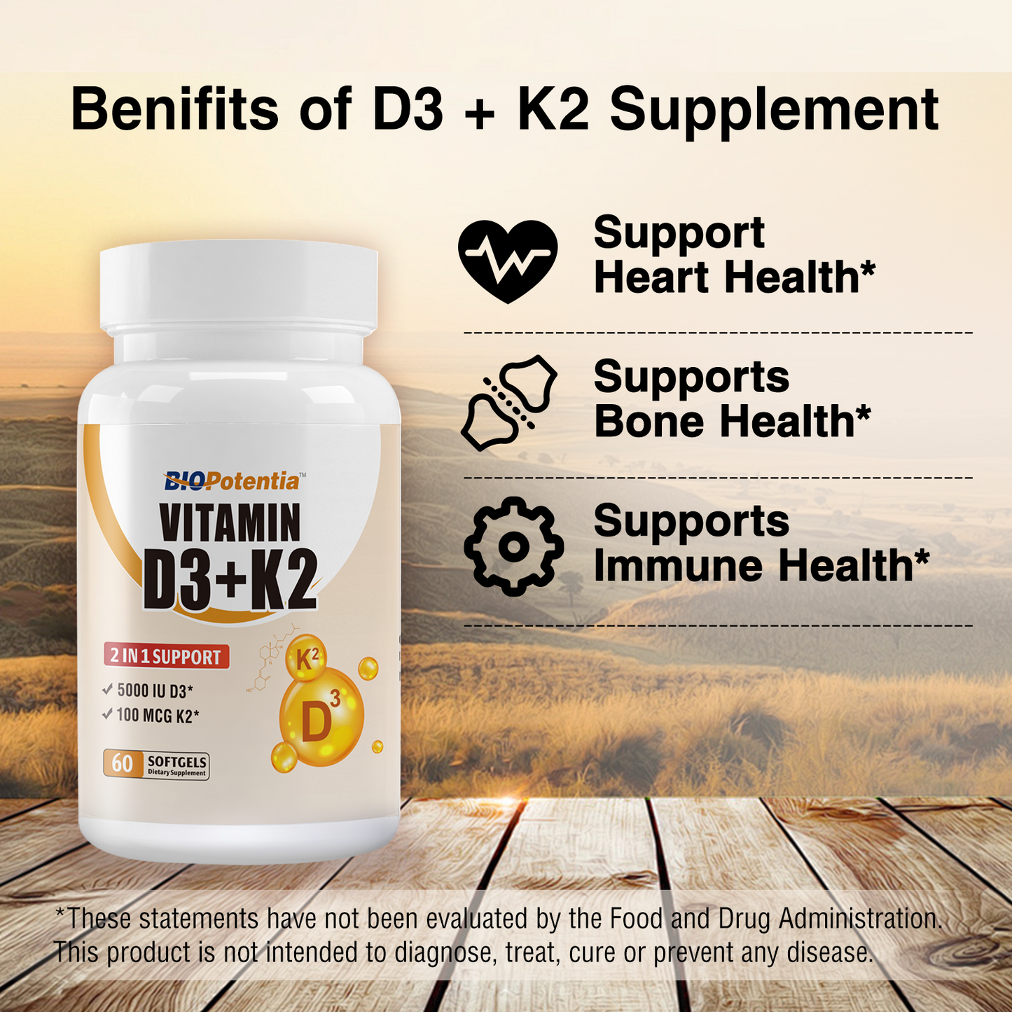 Vitamin D3 K2 with MCT Oil Supplement, Vitamin D3 5000 IU & K2 (MK7), Supports Immune, Bone & Teeth Health - Gluten Free Non-GMO - 60 Softgels