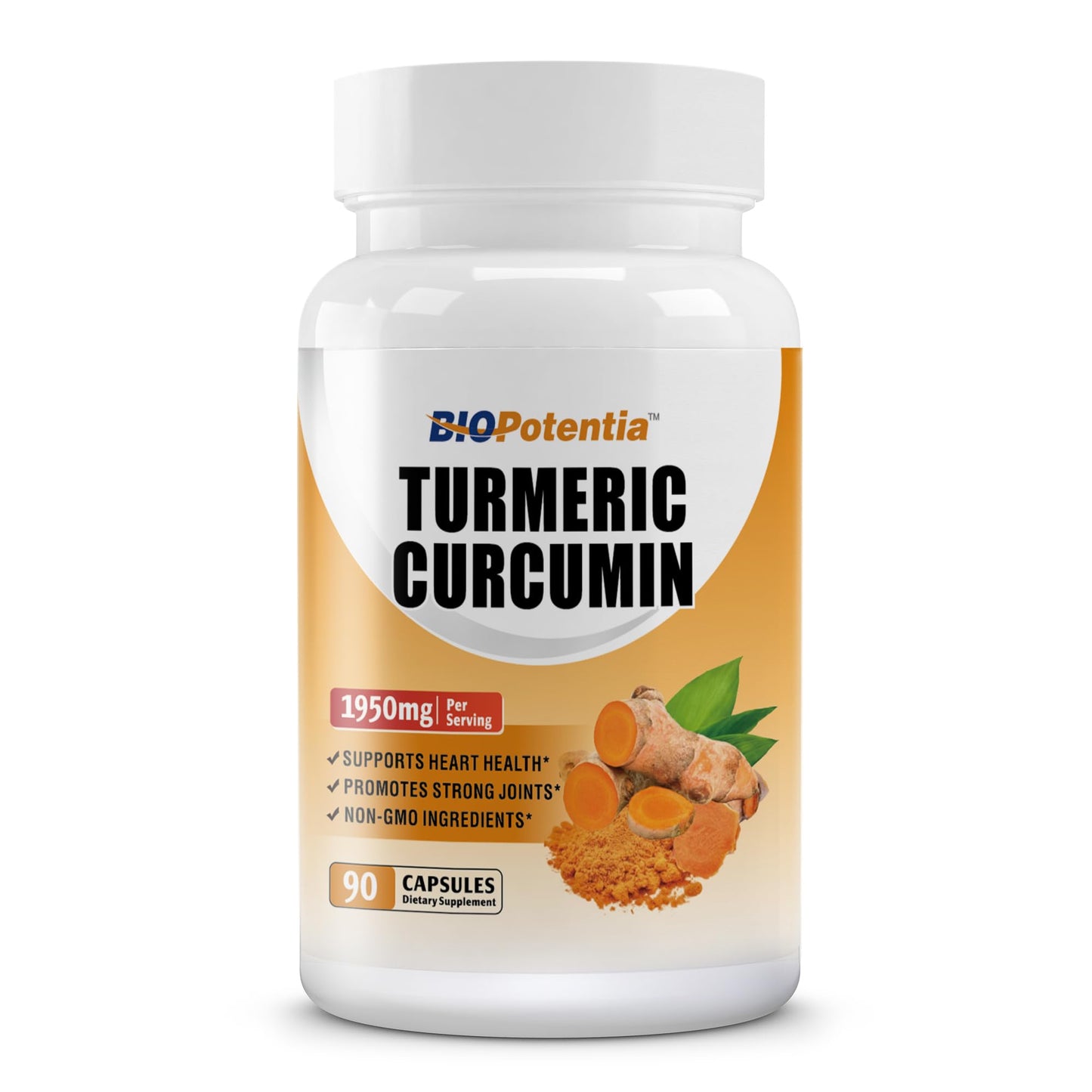 Turmeric Curcumin with Black Pepper & Ginger 95% Standardized Curcuminoids 1950mg - Ultra High Absorption, Natural Joint Support, Natures Tumeric Extract Supplement Non-GMO -90 Capsules