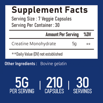 Creatine Monohydrate Capsules,210 Capsules- Micronized Creatine Monohydrate, Vegan Creatine, Pre/Post-Workout, Easy Absorption,Creatine Pills - 7 Creatine Capsules per Serving, 5000mg,Gluten Free