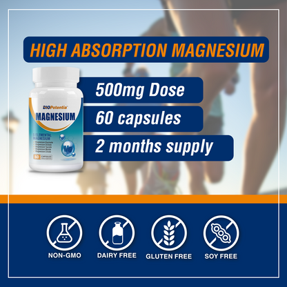 Magnesium Breakthrough Supplement - Has 5 Forms of Magnesium: Glycinate, Orotate,Taurate,Malate, Citrate- Support Stress Relief, Sleep, Heart Health, Nerves, Muscles, and Metabolism - 60 Capsules