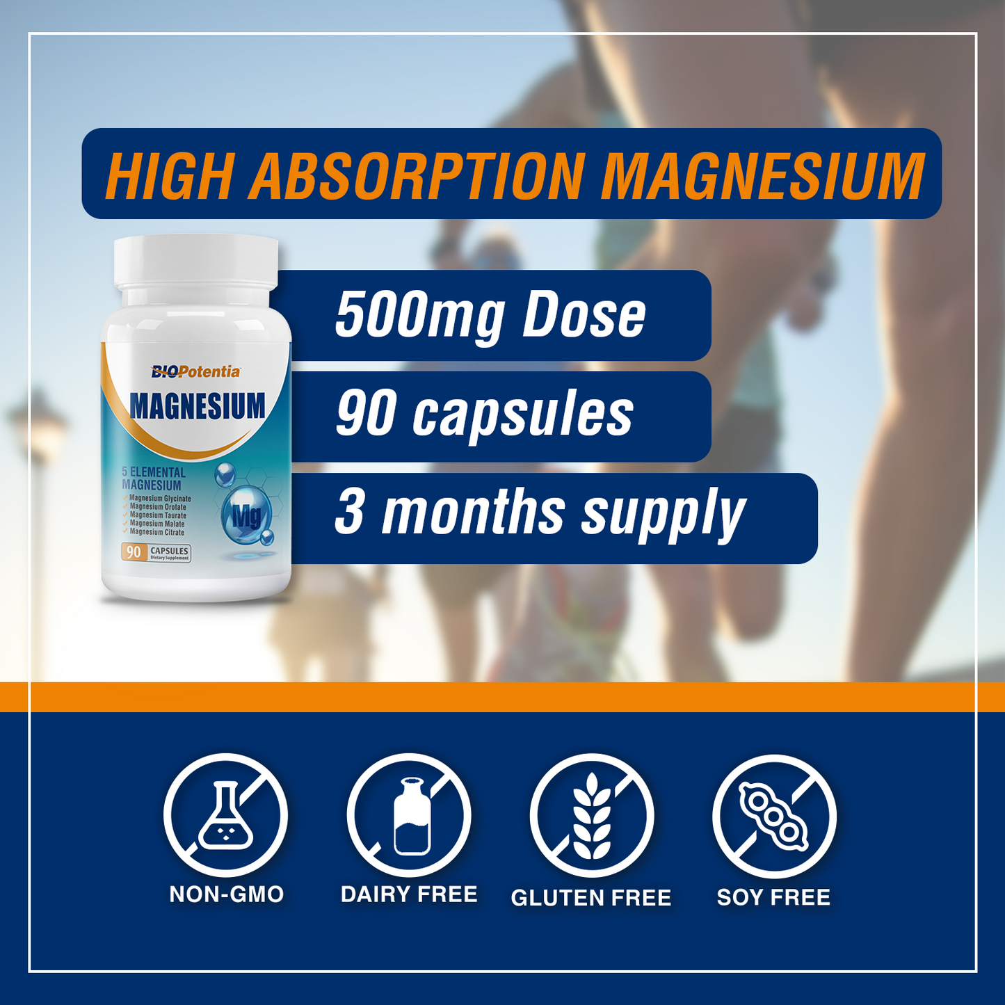 Magnesium Breakthrough Supplement - Has 5 Forms of Magnesium: Glycinate, Orotate,Taurate,Malate, Citrate- Support Sleep, Heart Health, Muscles, and Metabolism - 90 Capsules