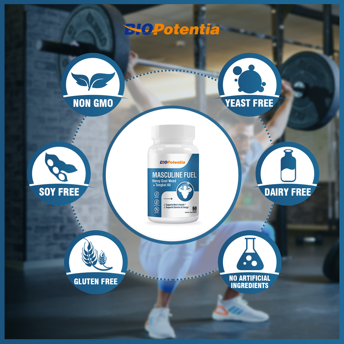 Horny Goat Weed + Tongkat Ali, Supports Men's Health, Non-GMO and Gluten Free Formula - 60 Capsules