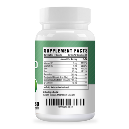 Berberine + Theanine 40% Supplement, Supports Weight Loss & Enhanced Energy - 60 Capsules