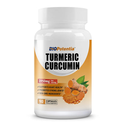 Turmeric Curcumin with Black Pepper & Ginger 95% Standardized Curcuminoids 1950mg - Ultra High Absorption, Natural Joint Support, Natures Tumeric Extract Supplement Non-GMO -90 Capsules